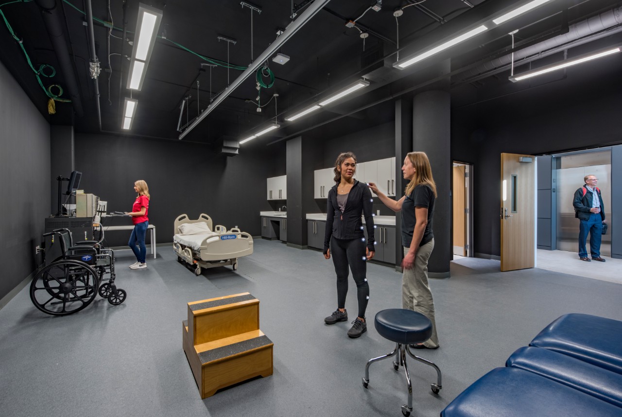 Students and Faculty perform testing in Gait Lab in the Health Sciences Building 